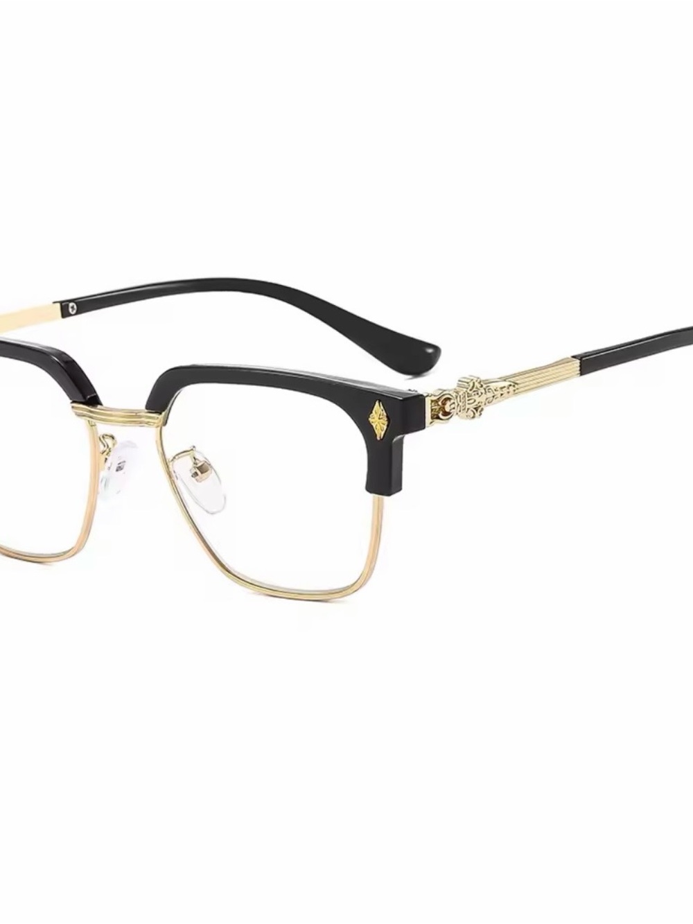 Malcolm X Black and Gold Women's Semi-Rim Eyeglasses